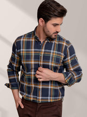 Mustard & Navy Blue Checkered Shirt