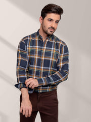 Mustard & Navy Blue Checkered Shirt