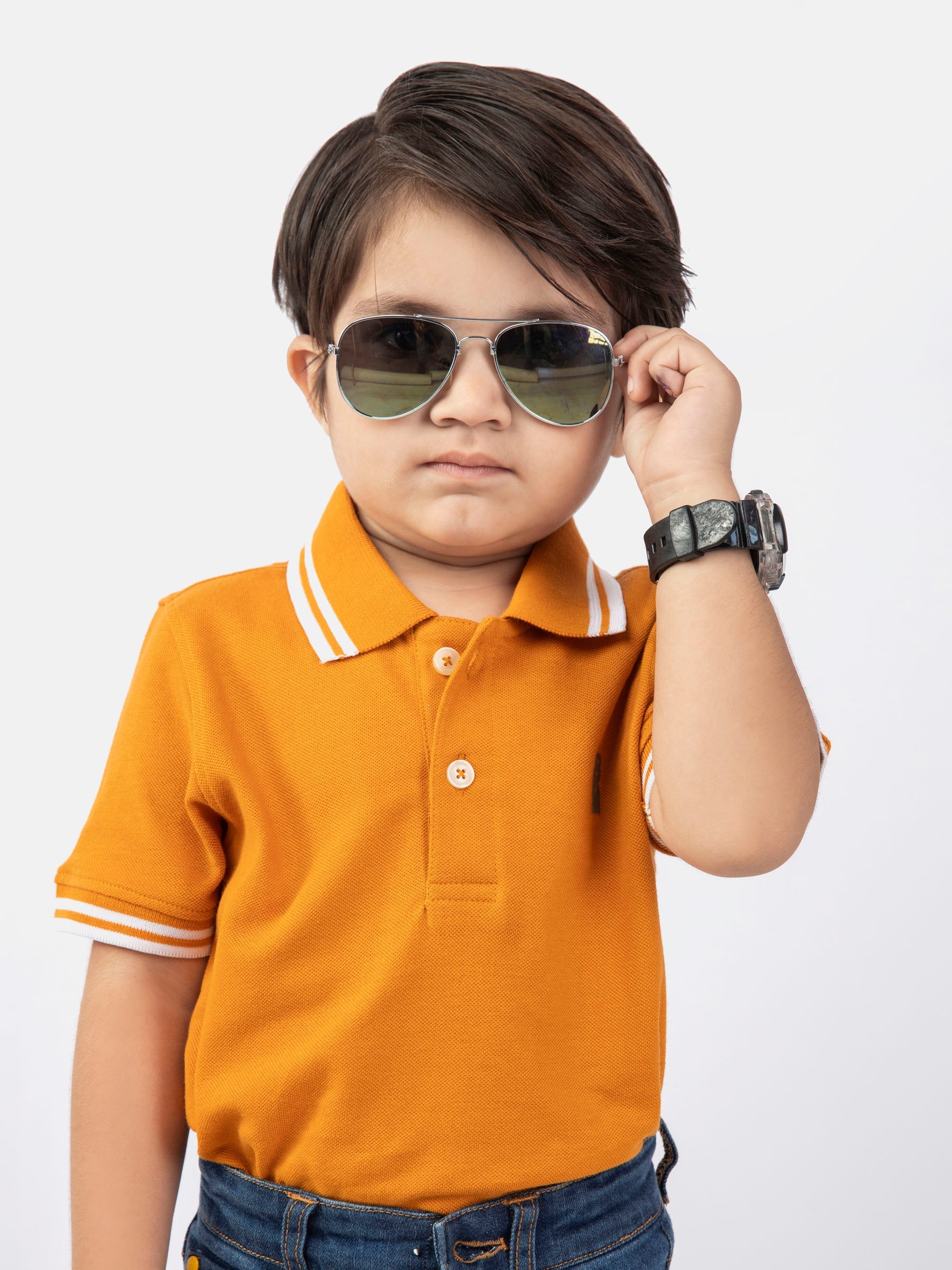 Mustard Pique Casual Tipped polo