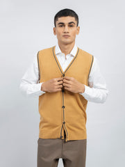 Mustard Wool Blended Sleeveless Cardigan