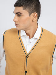Mustard Wool Blended Sleeveless Cardigan