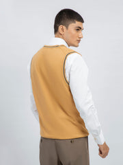 Mustard Wool Blended Sleeveless Cardigan