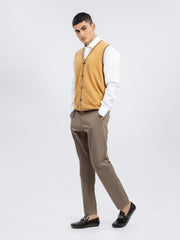 Mustard Wool Blended Sleeveless Cardigan