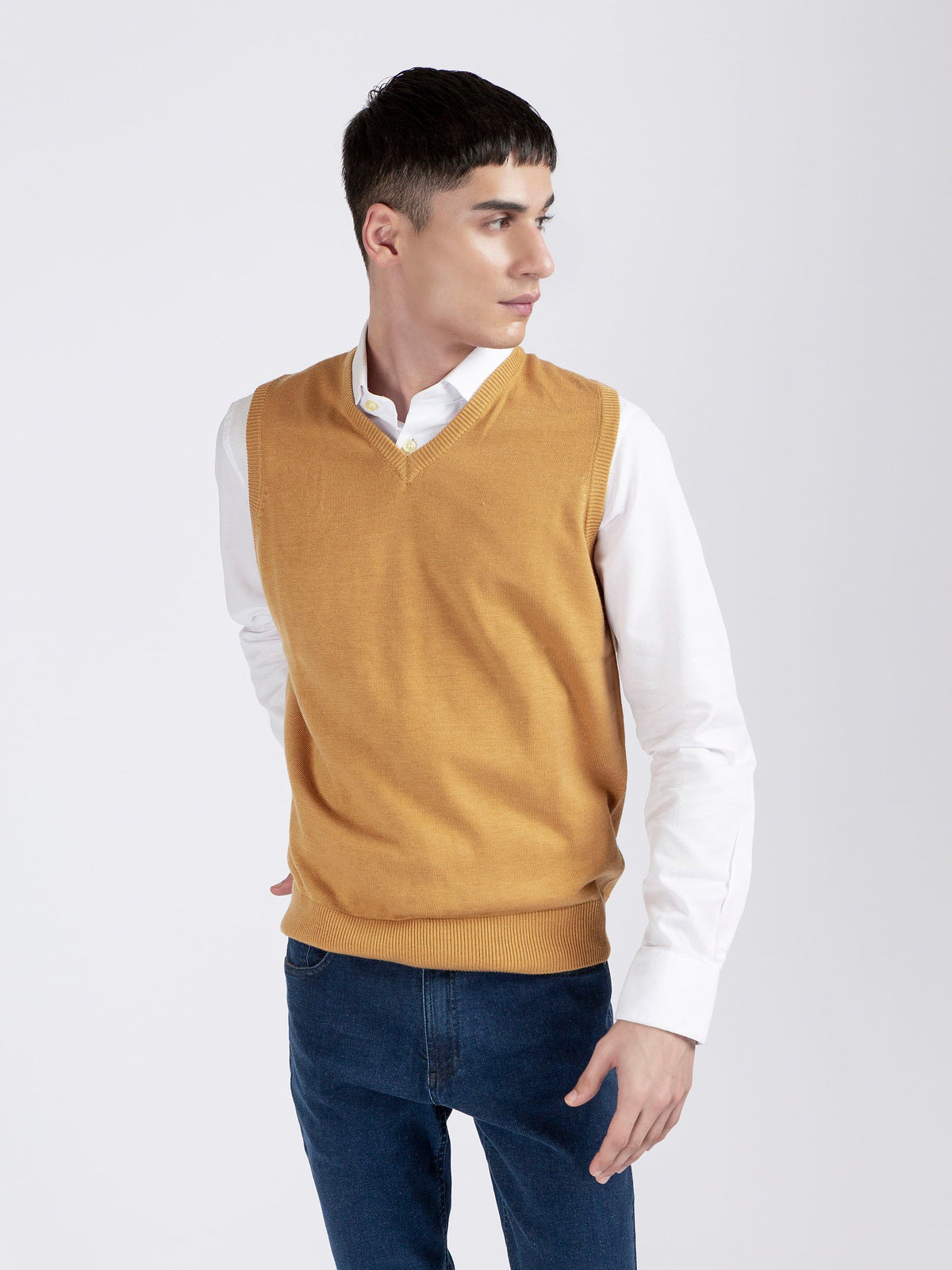 Mustard Wool Blended Sleeveless Sweater