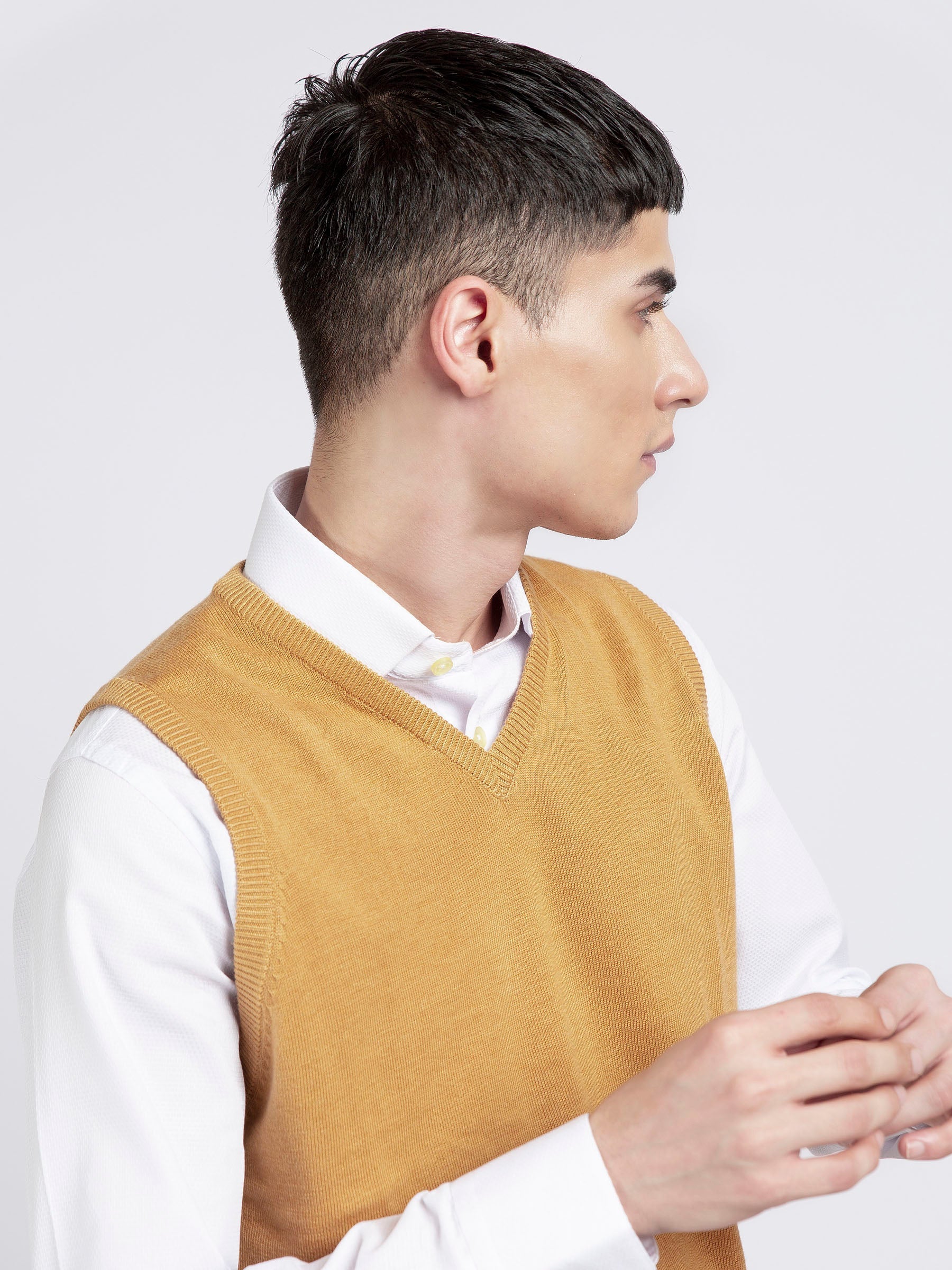 Mustard Wool Blended Sleeveless Sweater