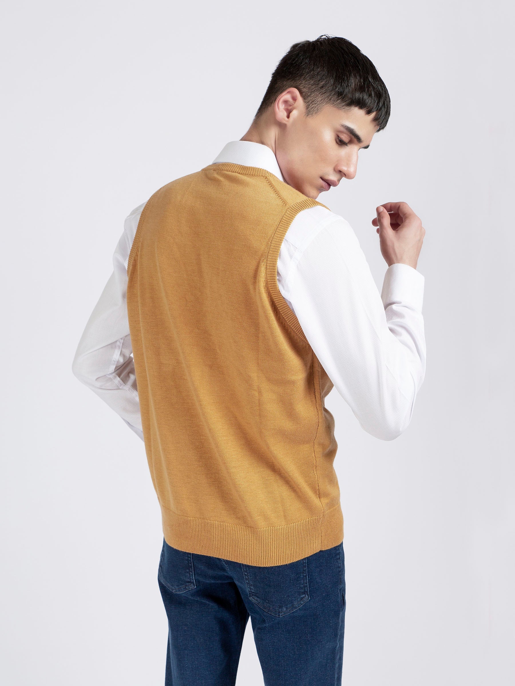 Mustard Wool Blended Sleeveless Sweater