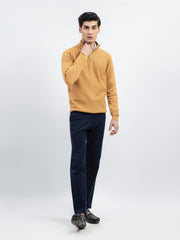 Mustard Wool Textured Half-Zip Sweater