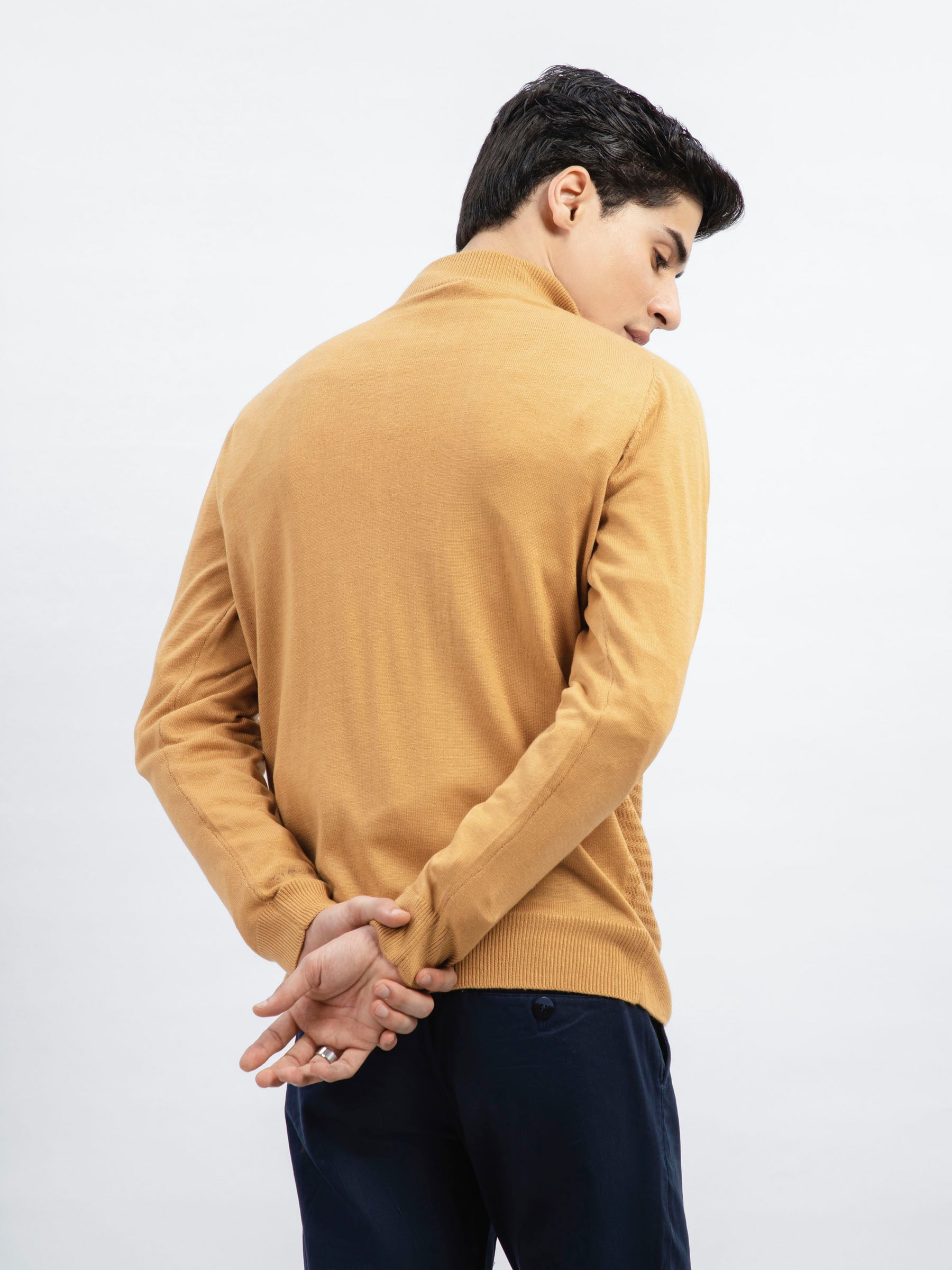 Mustard Wool Textured Half-Zip Sweater