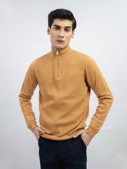 Mustard Wool Textured Half-Zip Sweater