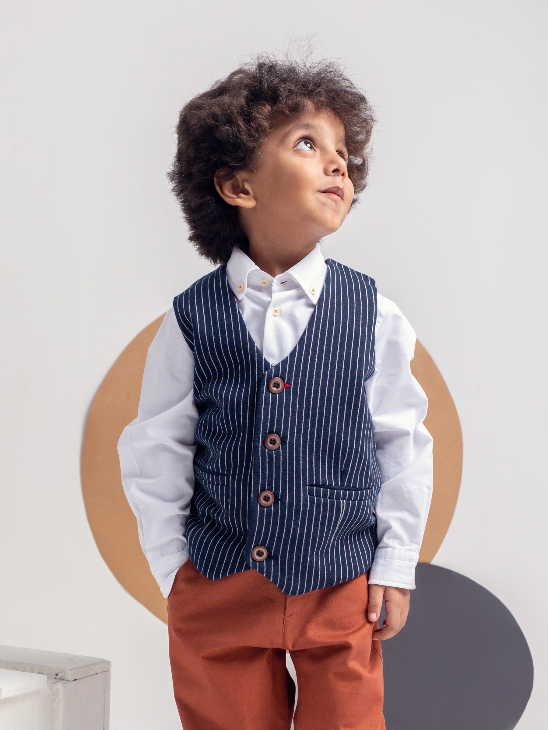 Navy Blue Striped Suit Waistcoat