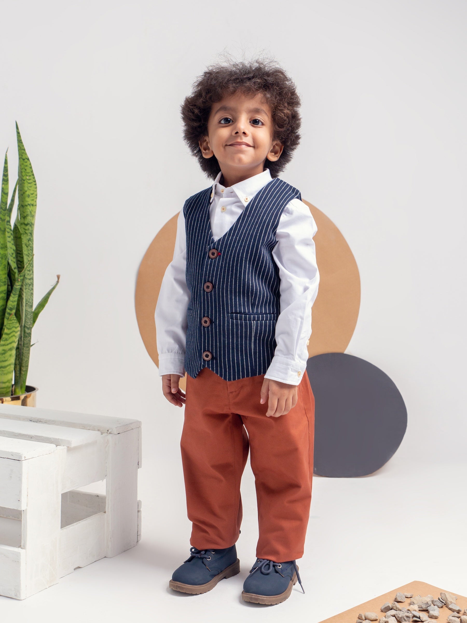 Navy Blue Striped Suit Waistcoat
