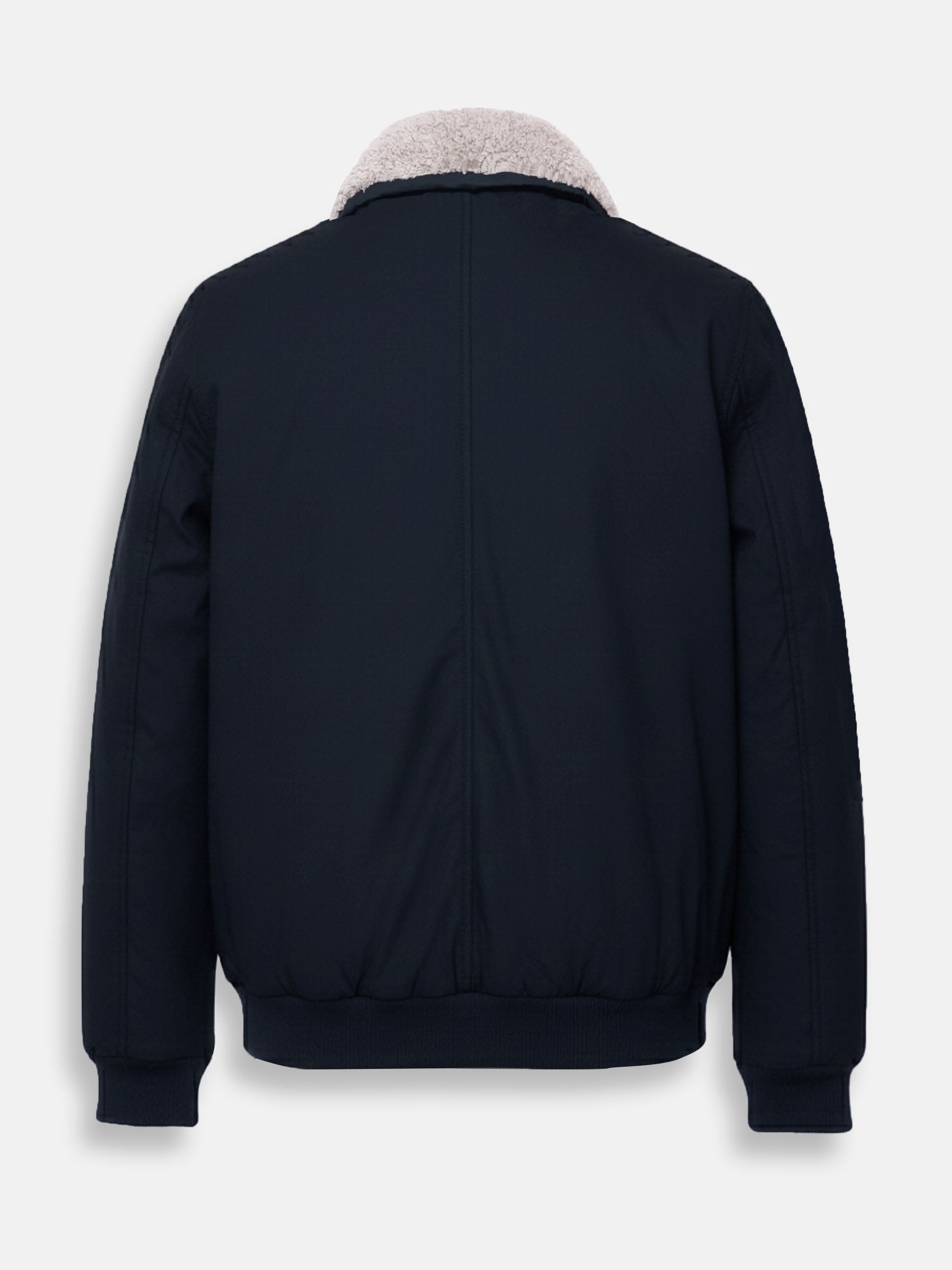 Navy Blue Aviator Jacket With Beige Sherpa Collar