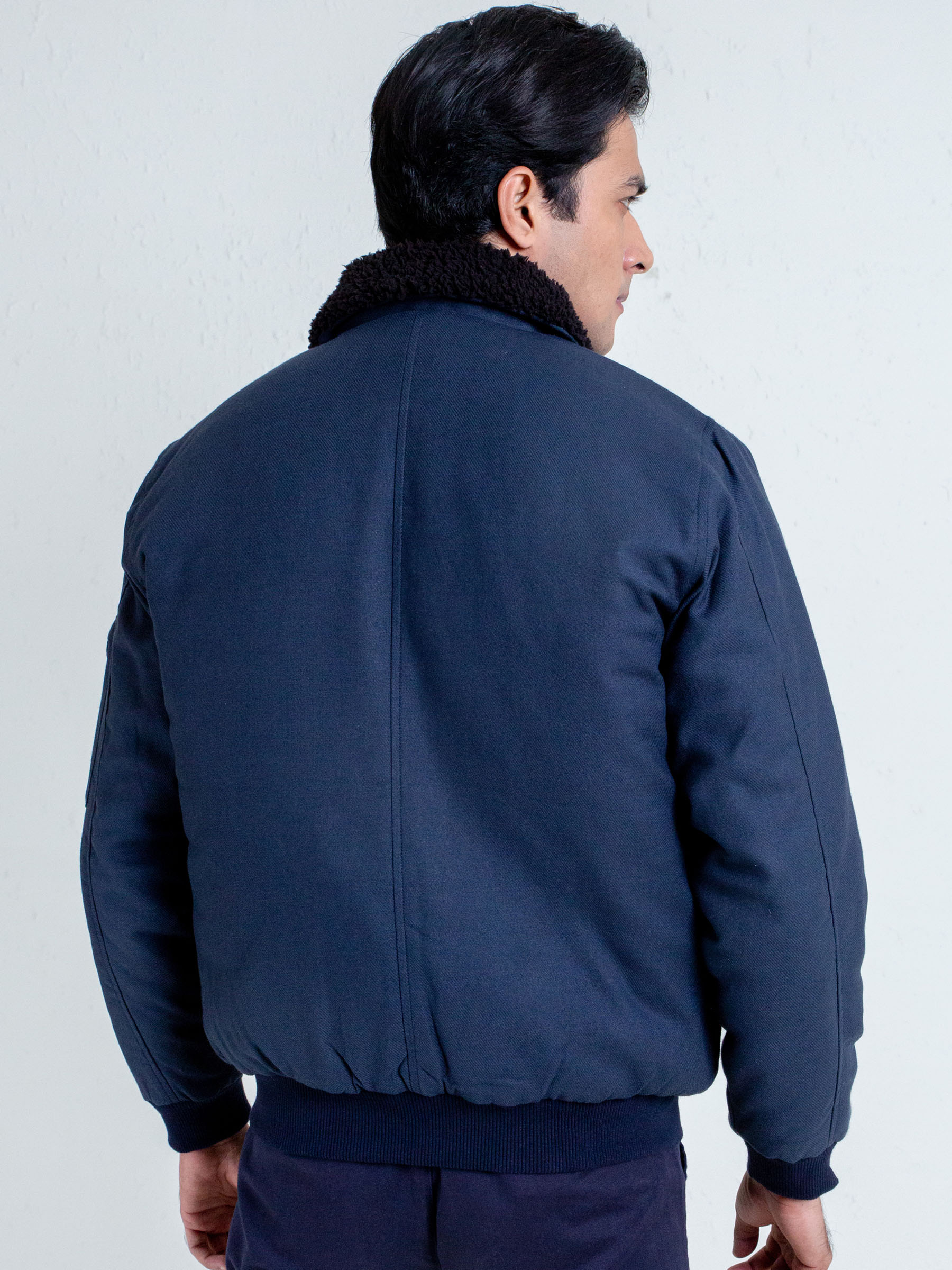 Navy Blue Aviator Jacket With Sherpa Collar