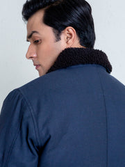 Navy Blue Aviator Jacket With Sherpa Collar