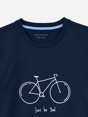 Navy Blue Bicycle Graphic Printed Casual T-Shirt