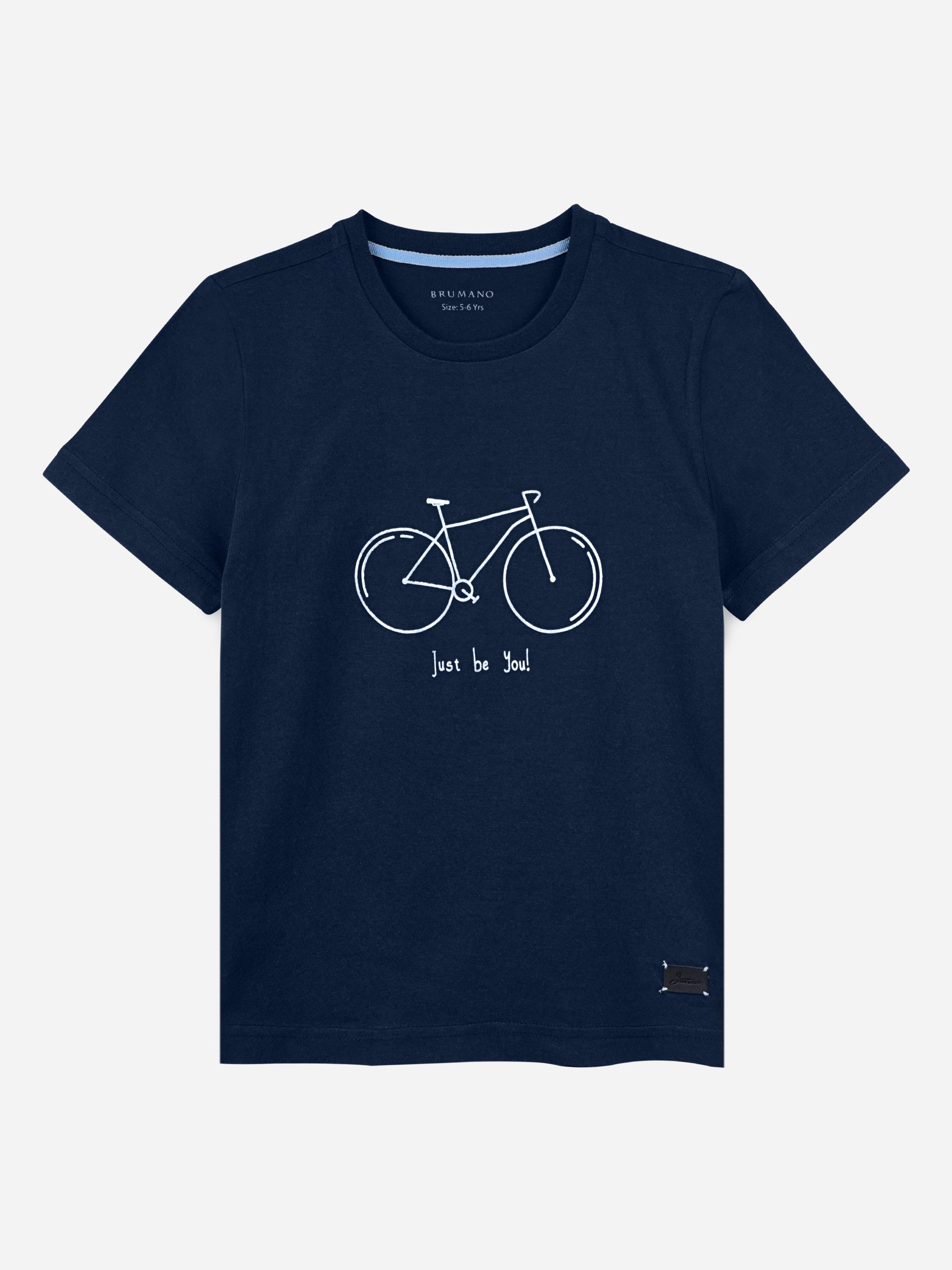 Navy Blue Bicycle Graphic Printed Casual T-Shirt
