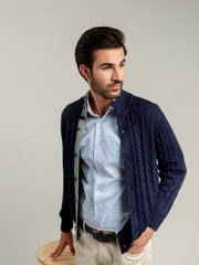 Navy Blue Cable Knitted Cardigan