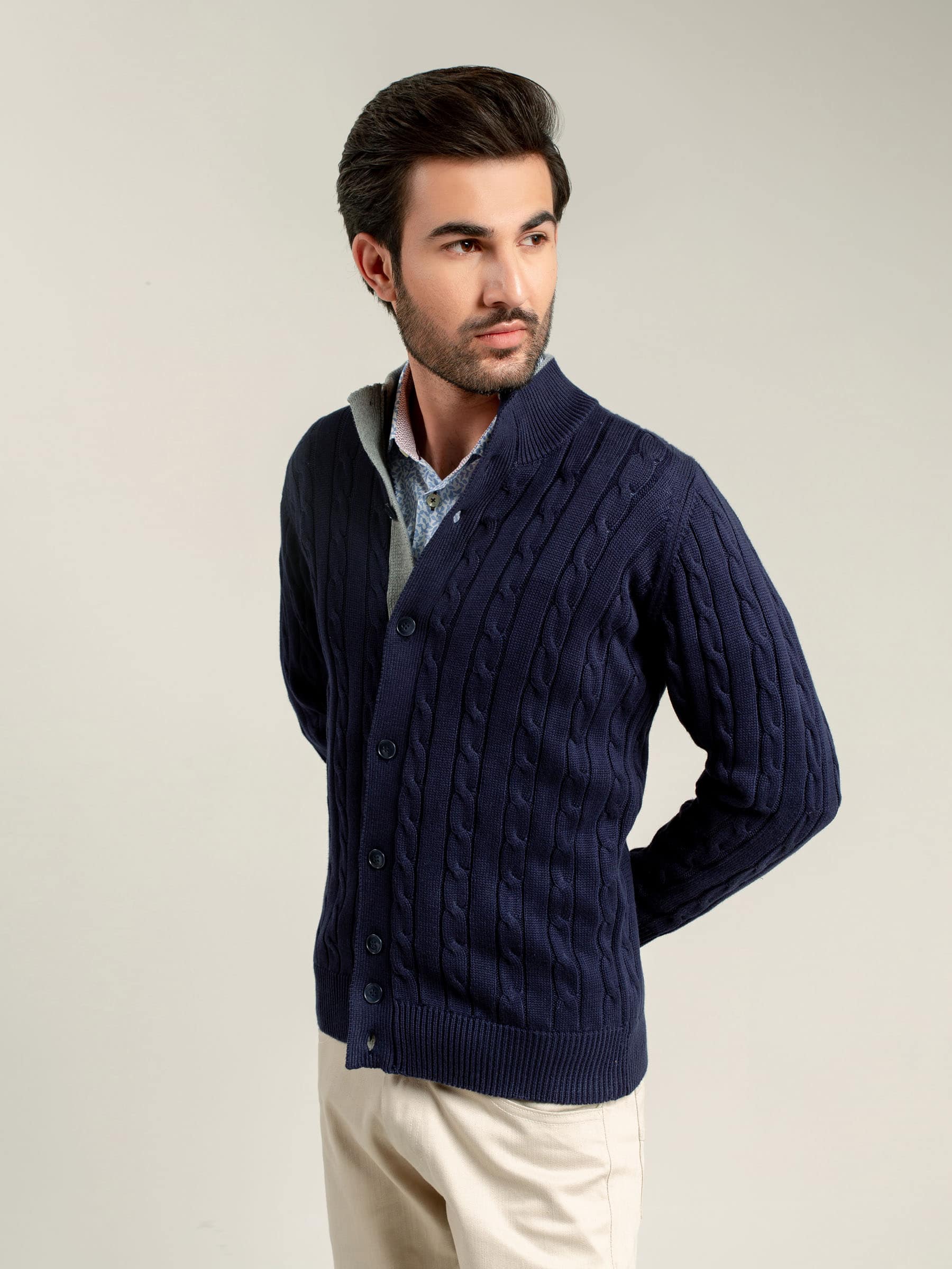 Navy Blue Cable Knitted Cardigan