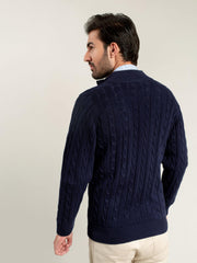 Navy Blue Cable Knitted Cardigan