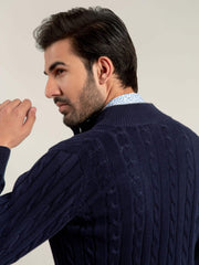 Navy Blue Cable Knitted Cardigan