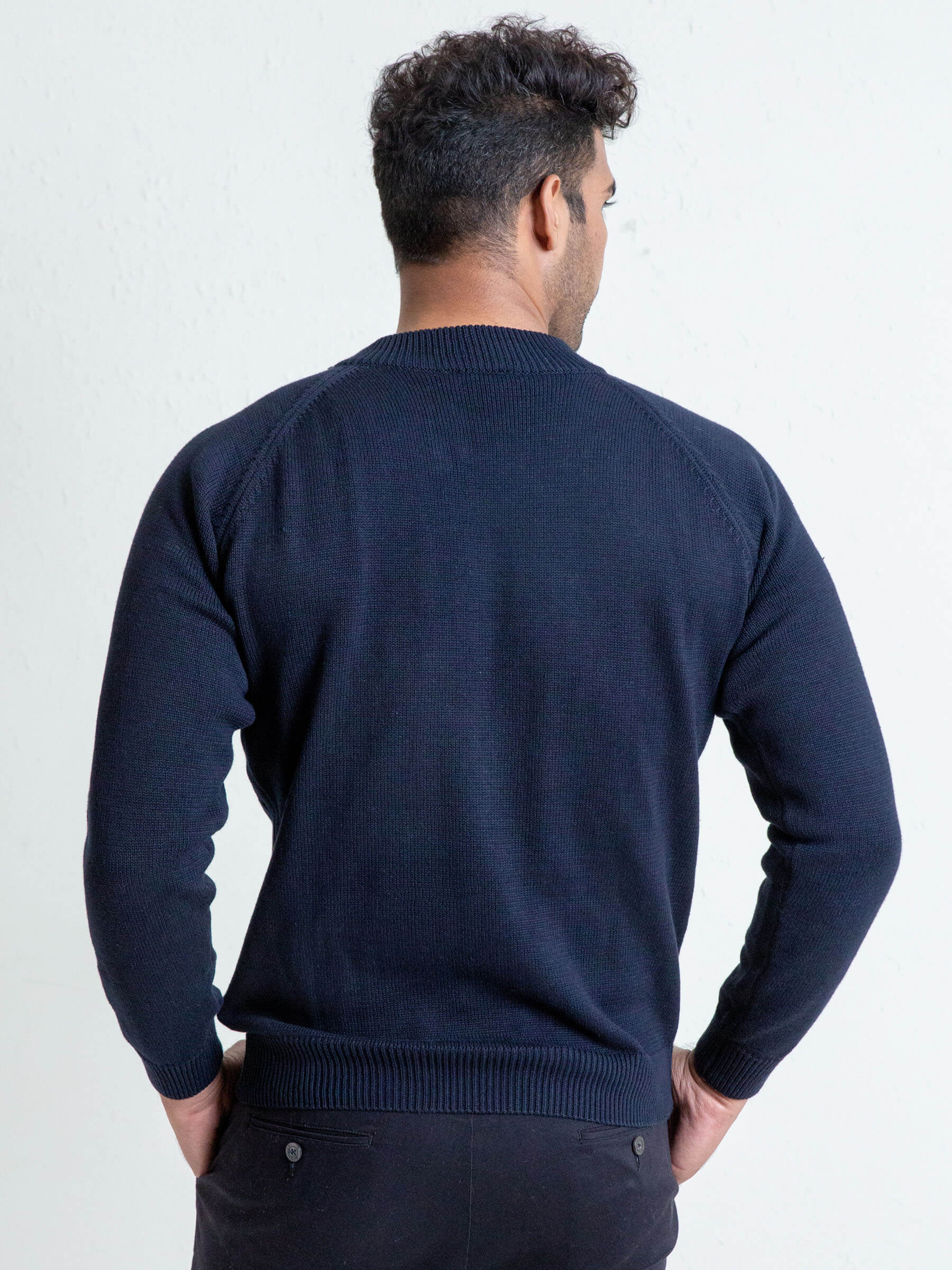 Navy Blue Cable Knitted Mock Neck Sweater