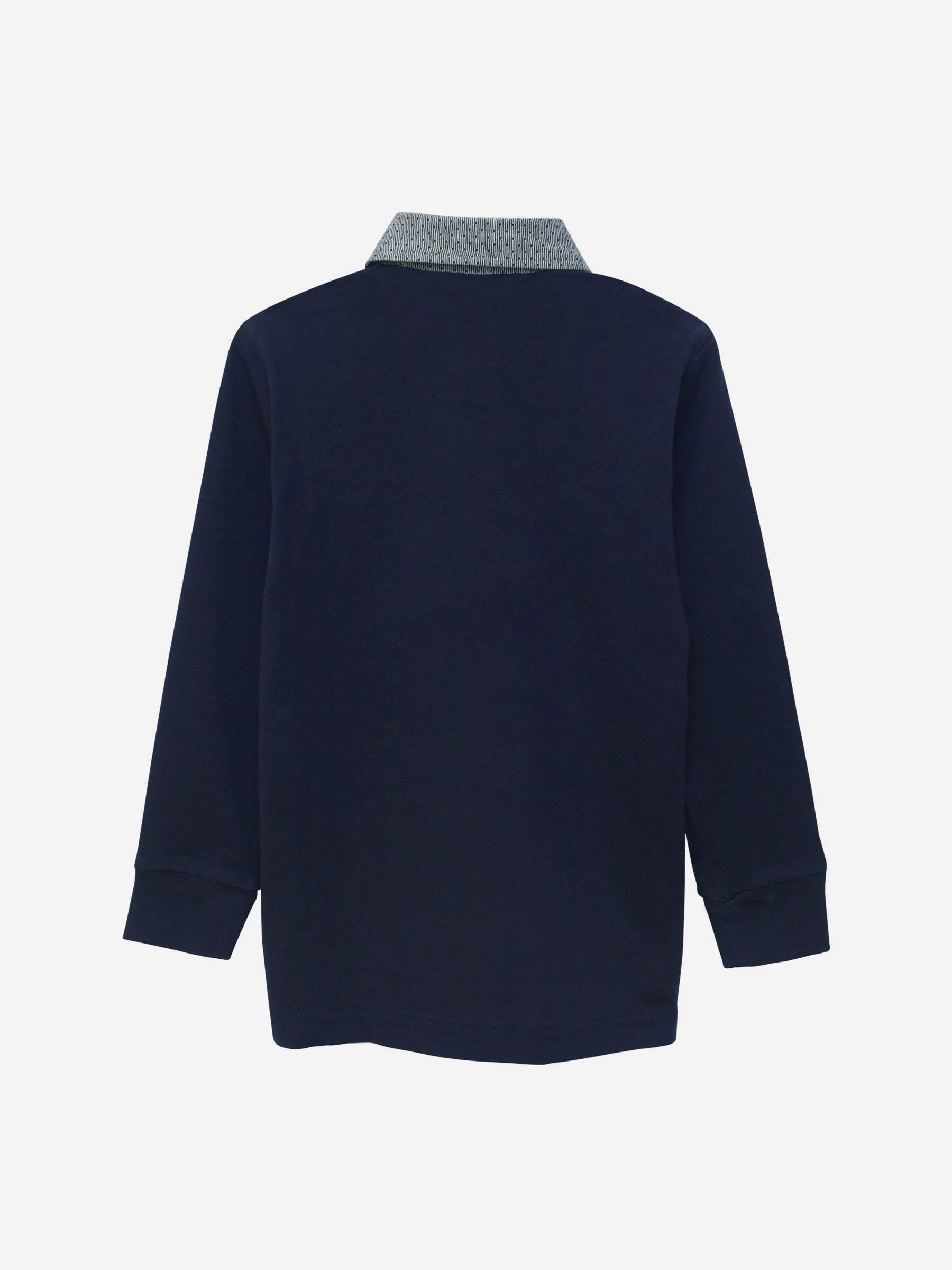 Navy Blue Casual Full Sleeve Polo With Contrasting Collar