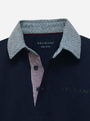 Navy Blue Casual Full Sleeve Polo With Contrasting Collar