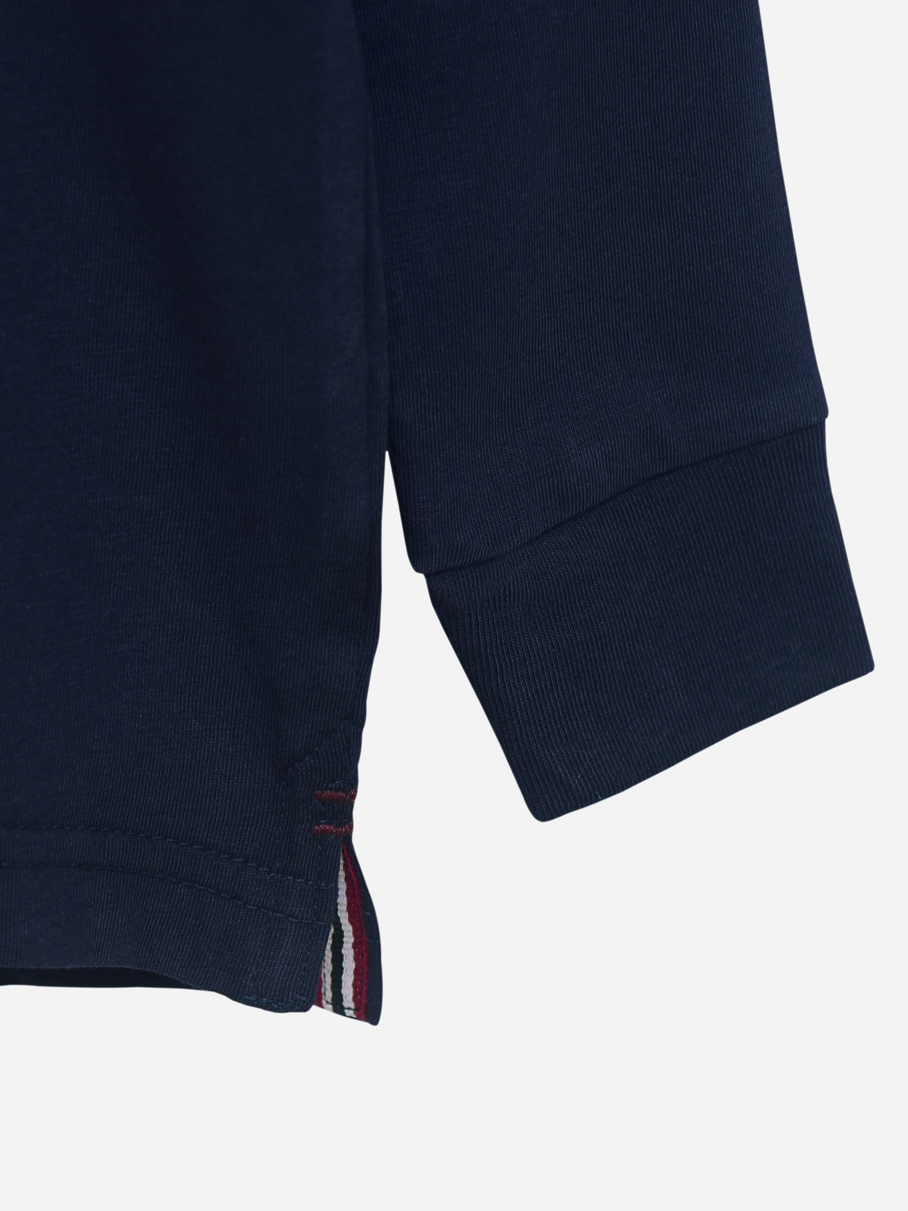 Navy Blue Casual Full Sleeve Polo With Contrasting Collar