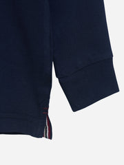 Navy Blue Casual Full Sleeve Polo With Contrasting Collar