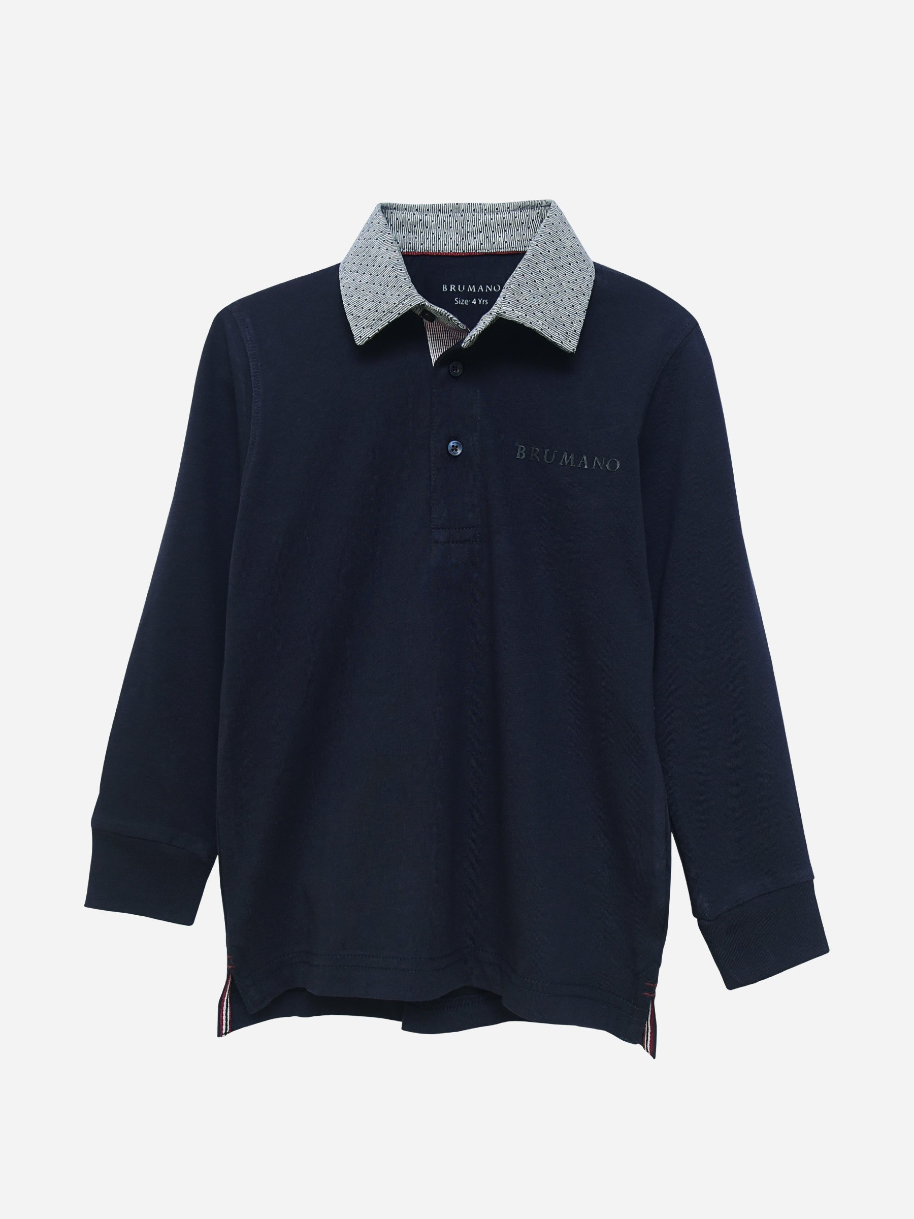 Navy Blue Casual Full Sleeve Polo With Contrasting Collar