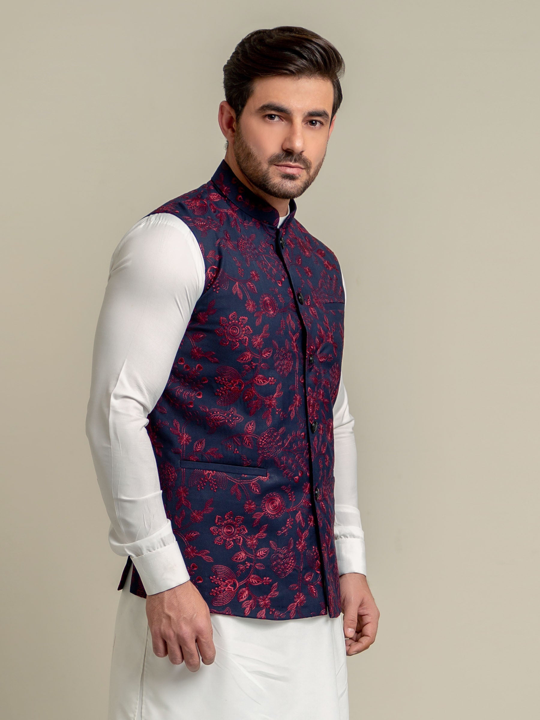 Navy Blue Embroidered Sartoria Waistcoat