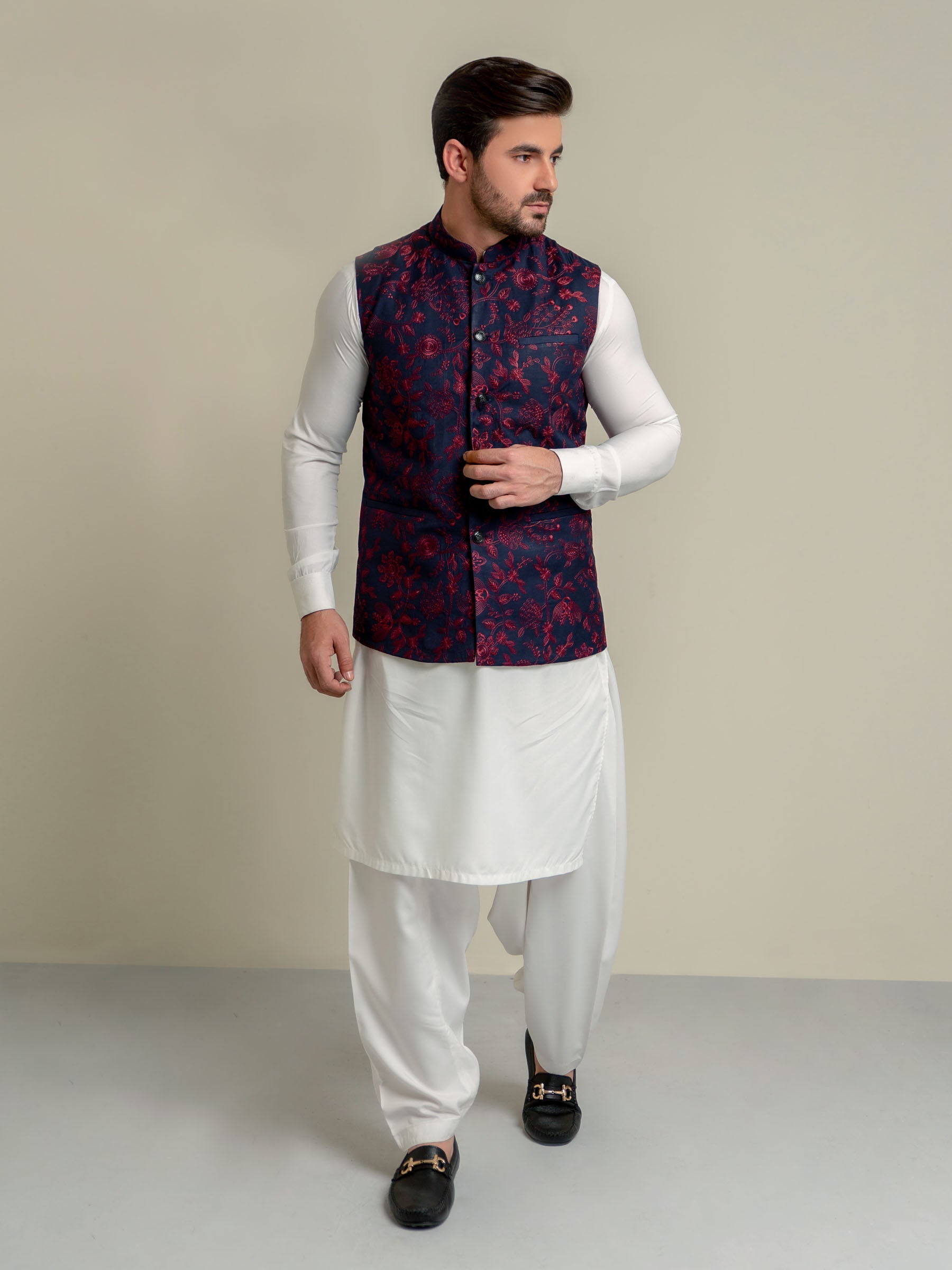 Navy Blue Embroidered Sartoria Waistcoat