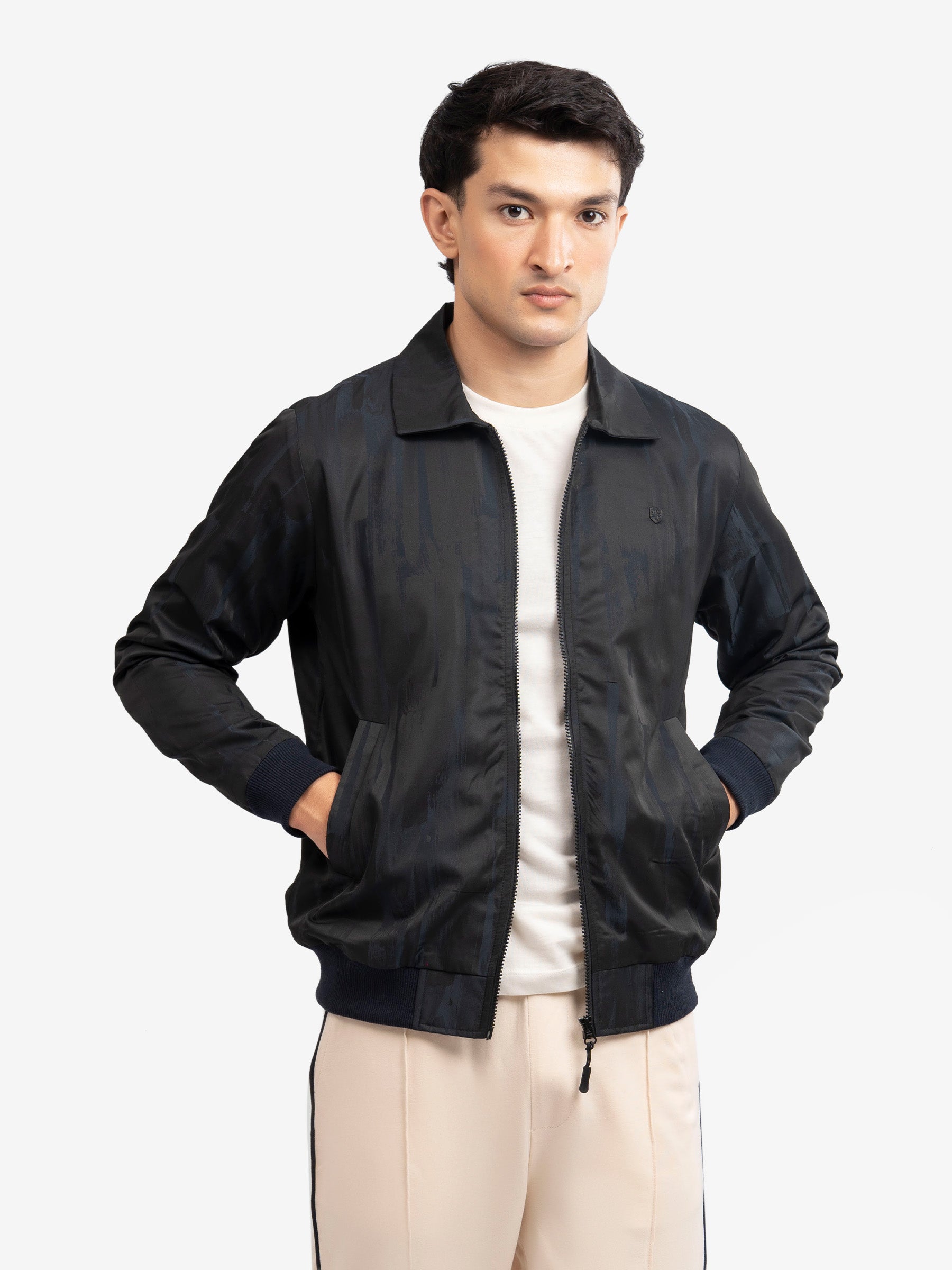 Navy Blue Everyday Structured Collar Jacket