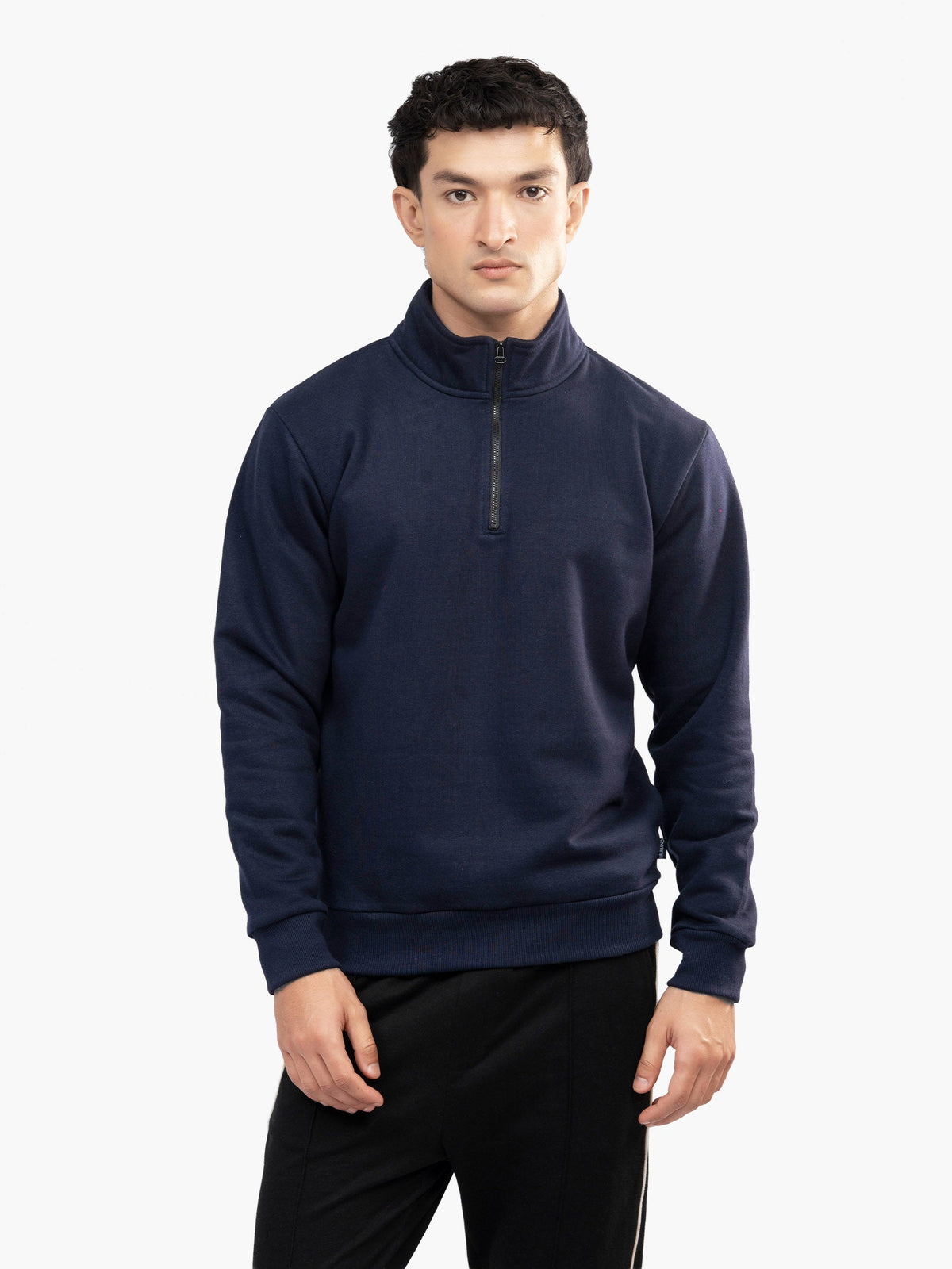 Navy Blue Fleece Mock Neck Quarter Zipper
