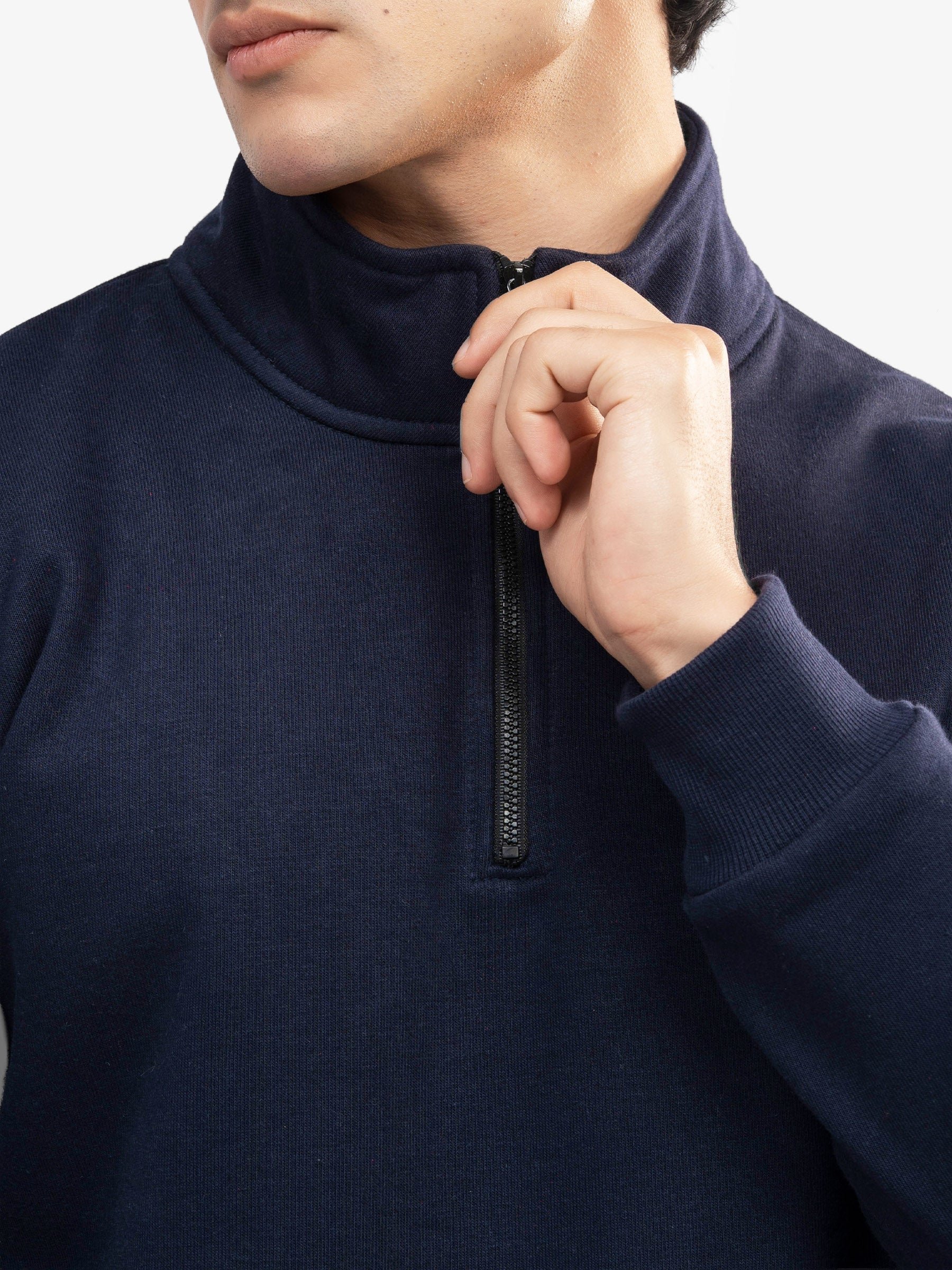 Navy Blue Fleece Mock Neck Quarter Zipper