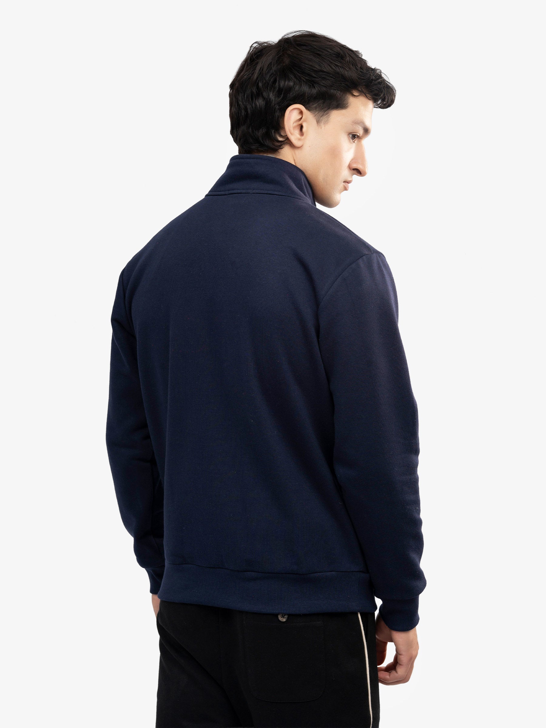Navy Blue Fleece Mock Neck Quarter Zipper