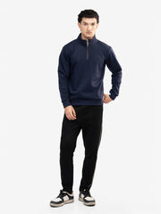Navy Blue Fleece Mock Neck Quarter Zipper