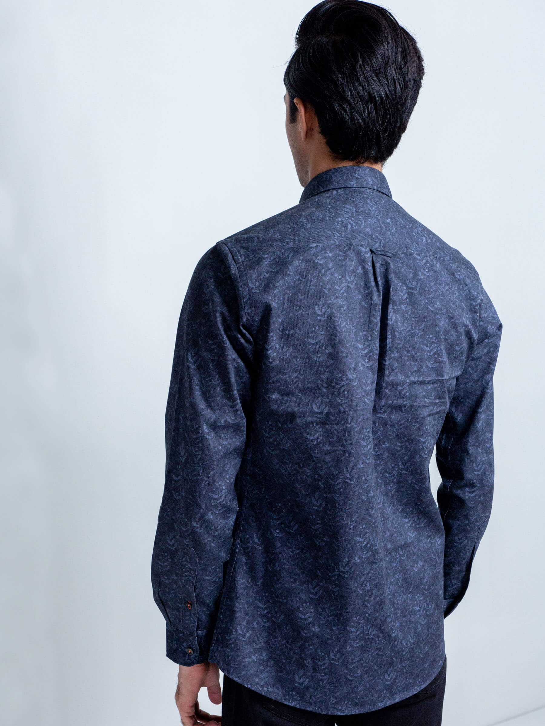 Navy Blue Floral Print Shirt With Detailing