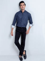 Navy Blue Floral Print Shirt With Detailing