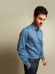 Navy Blue Geometric Printed Shirt