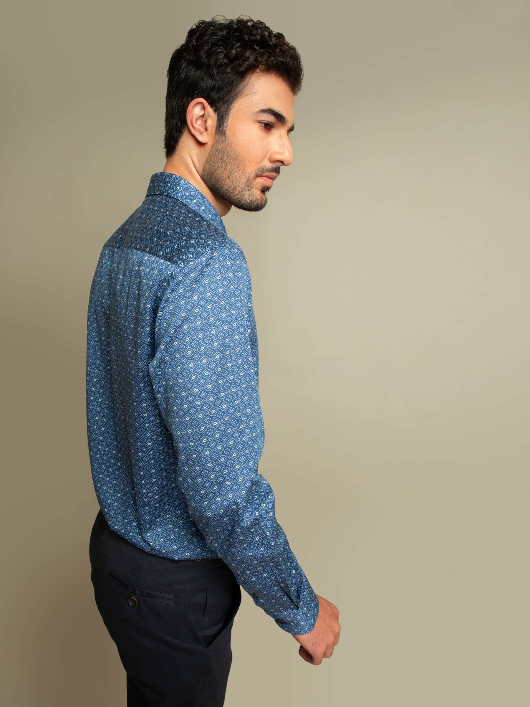 Navy Blue Geometric Printed Shirt