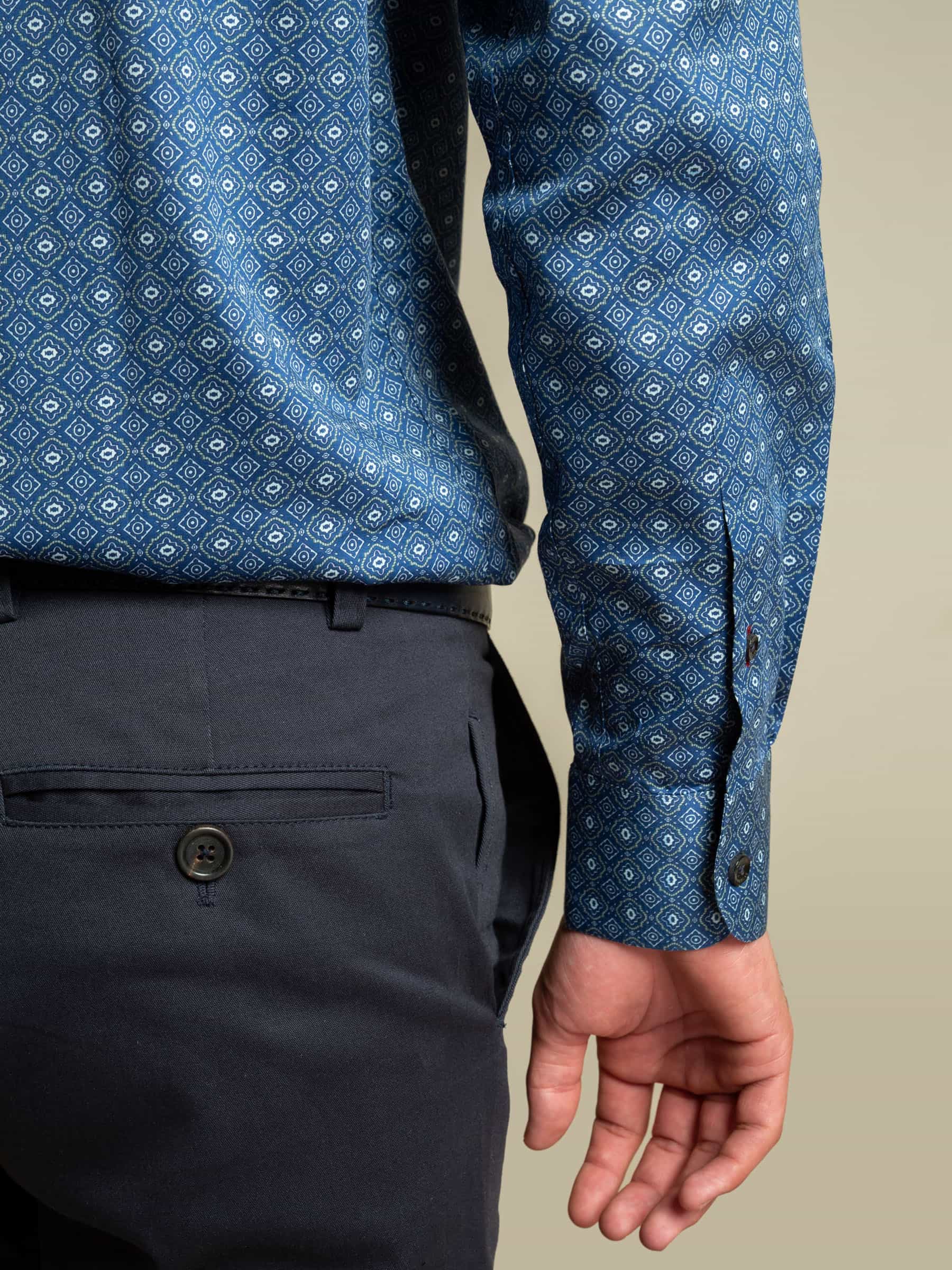 Navy Blue Geometric Printed Shirt