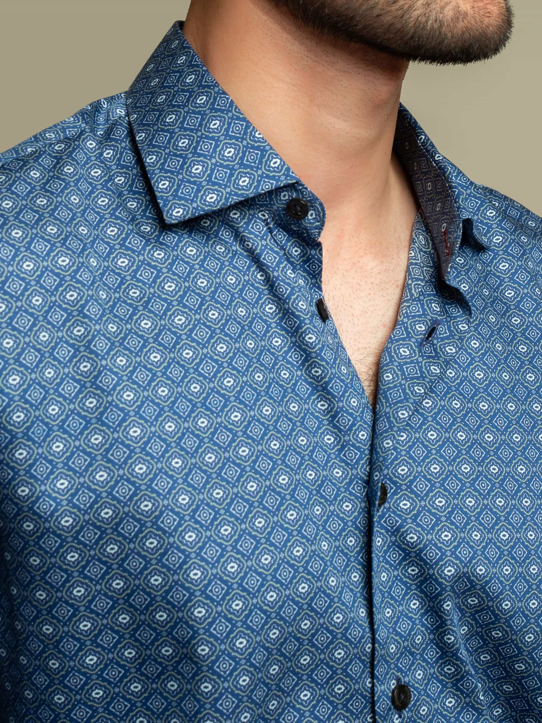 Navy Blue Geometric Printed Shirt