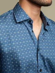 Navy Blue Geometric Printed Shirt