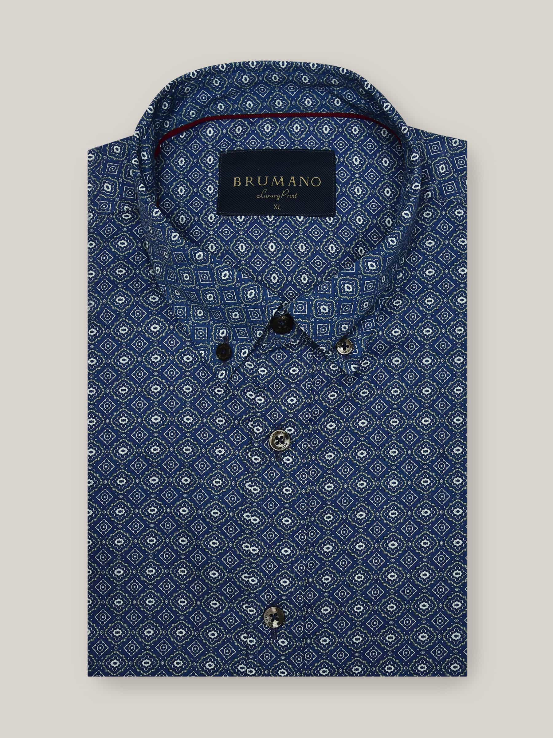 Navy Blue Geometric Printed Shirt