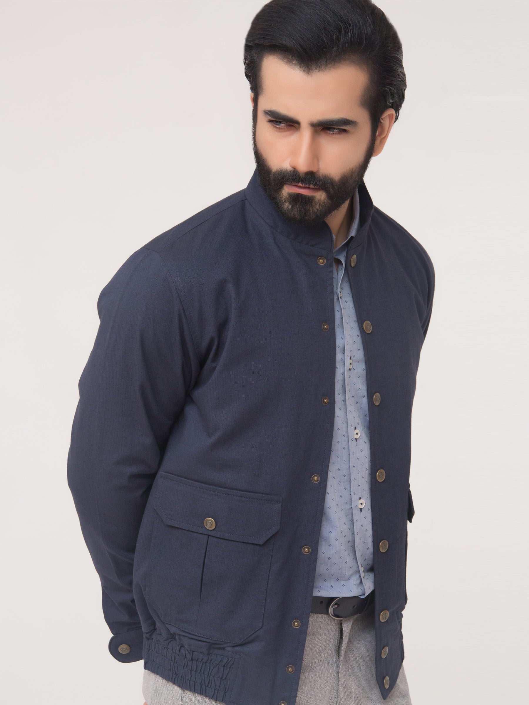 Navy Blue Herringbone Jacket