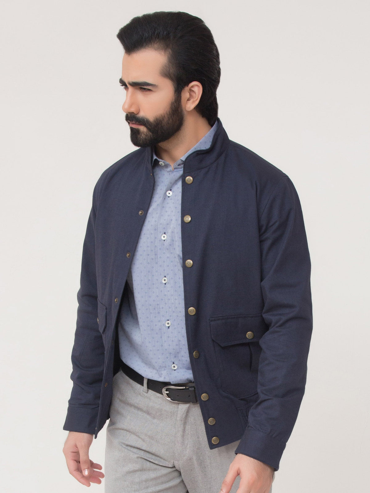 Navy Blue Herringbone Jacket
