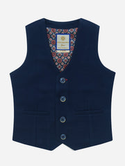 Navy Blue Herringbone Suit Waistcoat