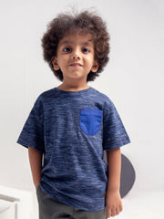 Navy Blue Injected Short Sleeve Casual T-Shirt