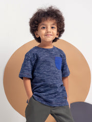 Navy Blue Injected Short Sleeve Casual T-Shirt